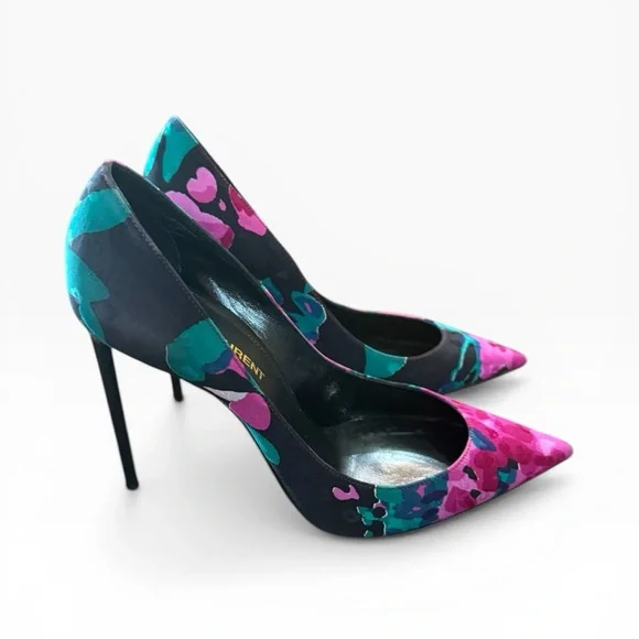 Saint Laurent Zoe Floral Print Fabric Pointed Toe Pumps EU 36.5 US 6.5 - Picture 3 of 14